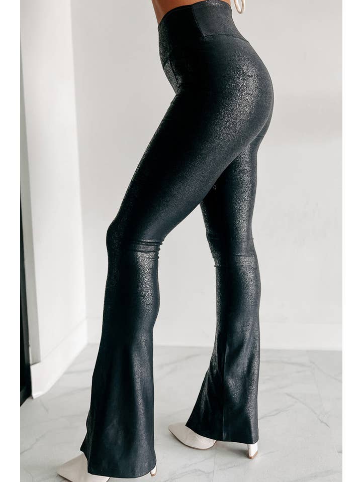 Black Faux Leather Split Hem Leggings for wholesale on Faire