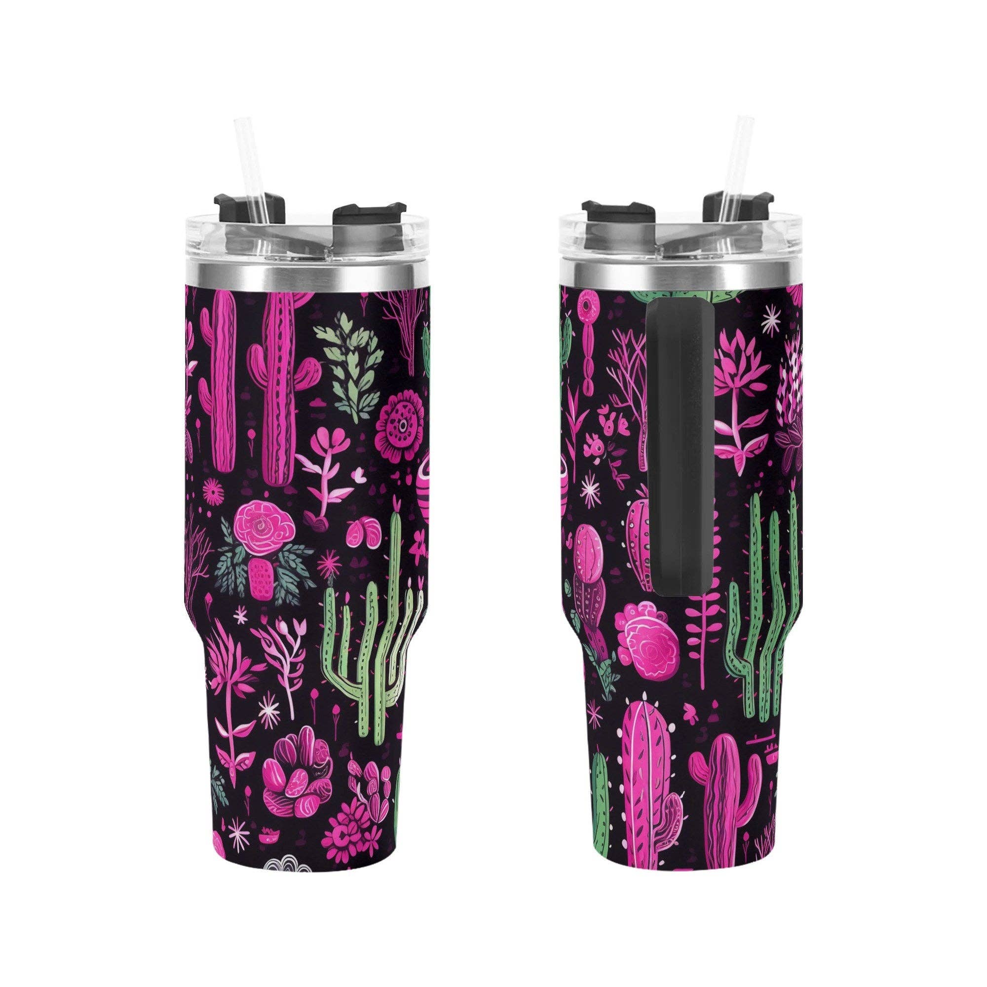 Grassy Creek Designs - Wholesale Insulated Mug/Tumbler - Neon Desert Blooms 40oz Stainless Steel Tumbler With Handle and Straw0
