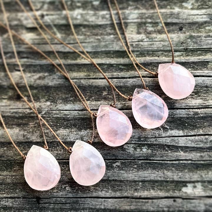 Merelani Designs - Wholesale Pendant/Charm Necklace - Rose Quartz Faceted Teardrop Necklace