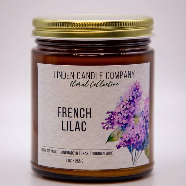 French Lilac Frühlingskerze aus reinem Soja aus biologischem Anbau, 9 oz für den Großhandel von Linden Candle Company
