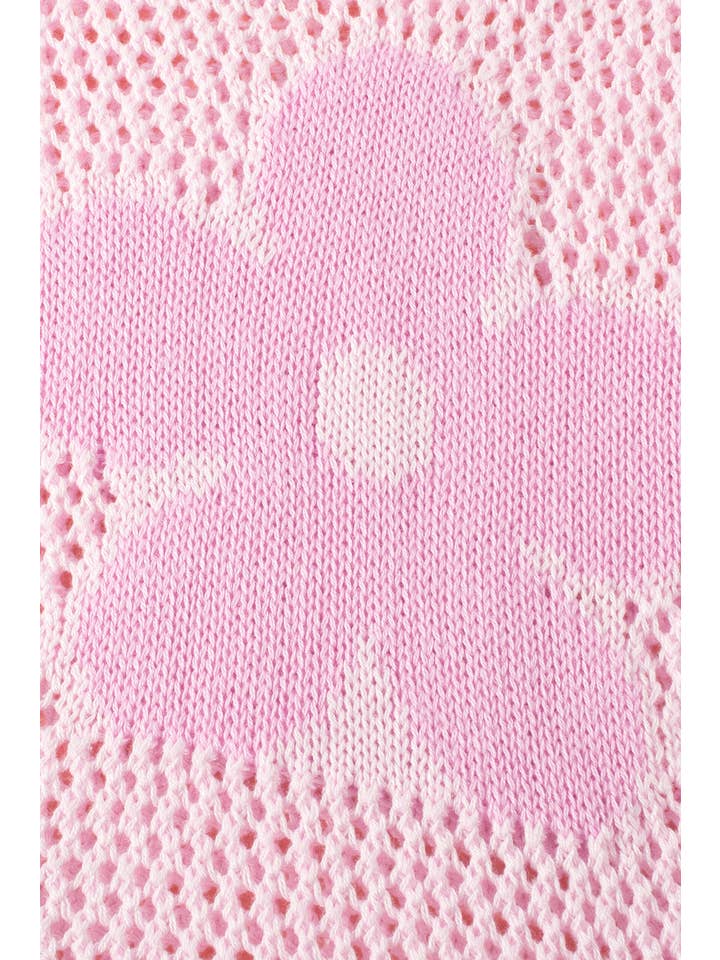 Light Pink Big Flower Hollowed Knit Drop Shoulder Sweater for wholesale on Faire8