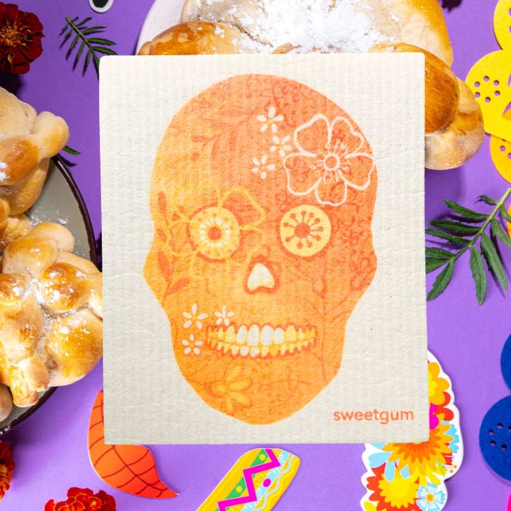 Orange Flower Skull | Halloween & Dia de los Muertos for wholesale by Sweetgum Home