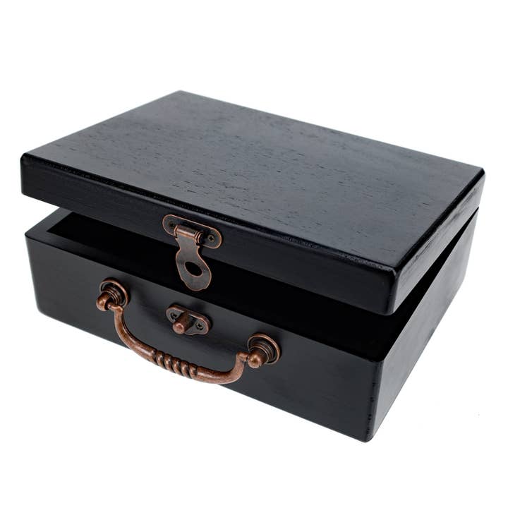 WE Games Wooden Keepsake Stash Box with Old World Handle - Black Stain for wholesale by Wood Expressions