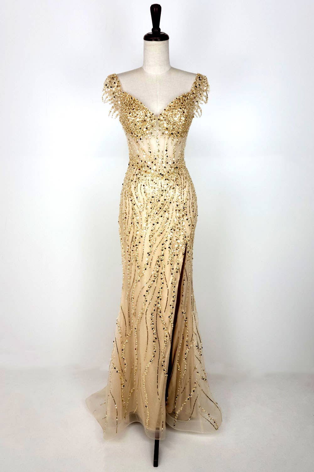 Chicas - Wholesale Gown - Women's - Off the Shoulder Sequin and Bead Long Dress C3315