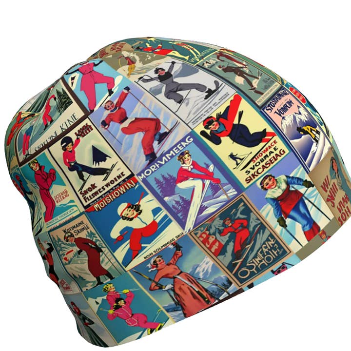 Sofs Designs - Wholesale Beanie - Women's - Beanie with unique vintage woman skiers graphic.