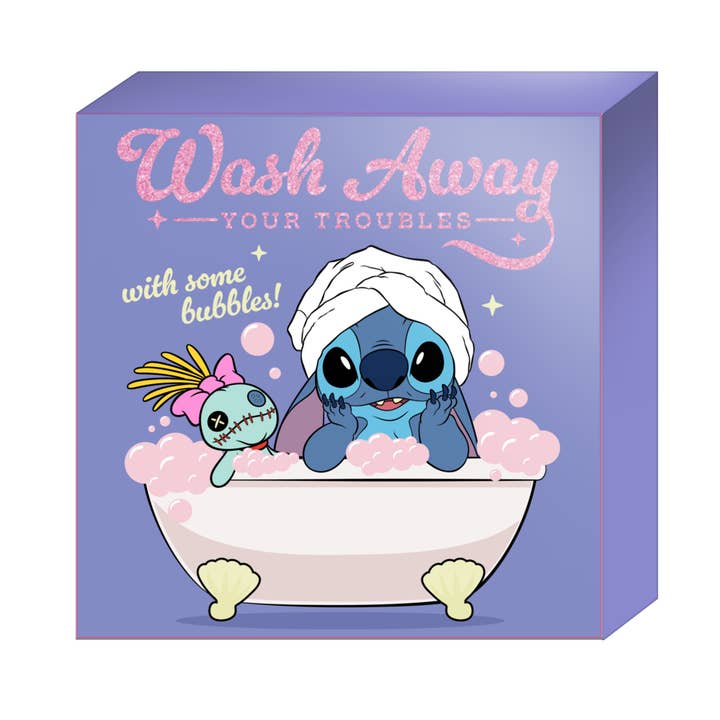 Stitch Bath Time Glitter 6" x 6" x 1.5" Box Wall Sign for wholesale by Silver Buffalo