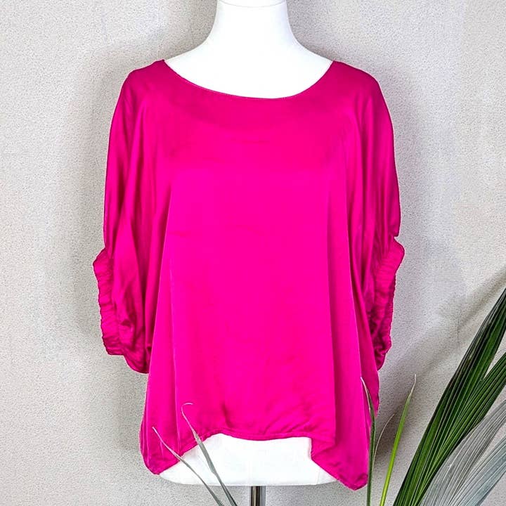 Viscose satin feel top with elasticated sleeve detail for wholesale by Tempest Designs