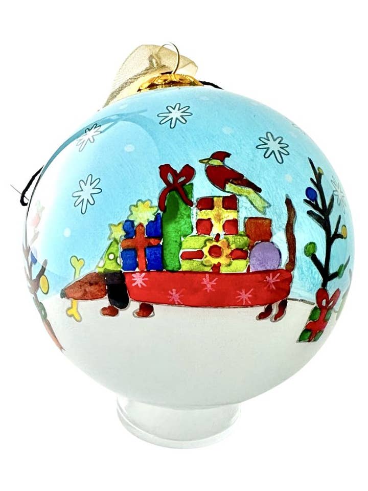 Hand-Painted Glass Ornament - Santa’s Helpers for wholesale by Kitty Keller Designs