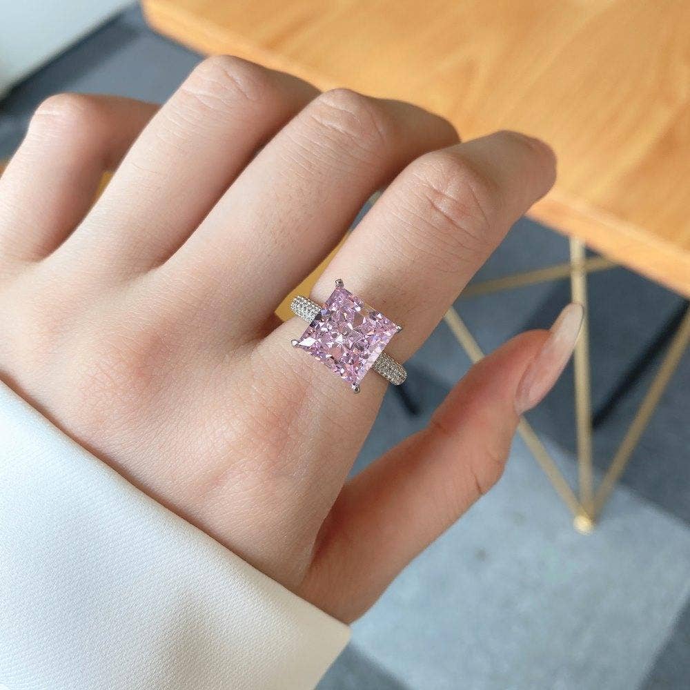 FCJ Jewelry LLC - Wholesale Cocktail/Statement Ring - Sterling Silver Created Pink CZ Square Cut Statement Ring3