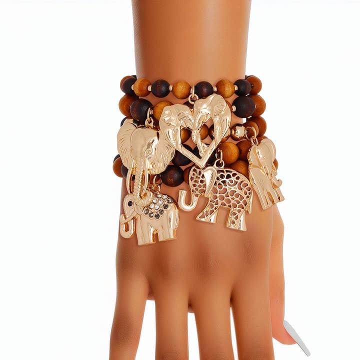 Mixed Wood Elephant Bracelets for wholesale by PinktownUSA