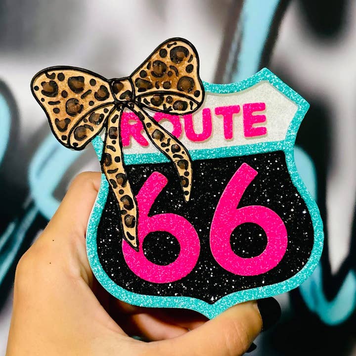 Route 66 with a Bow Car Freshie for wholesale by Rowdy Girl Freshies