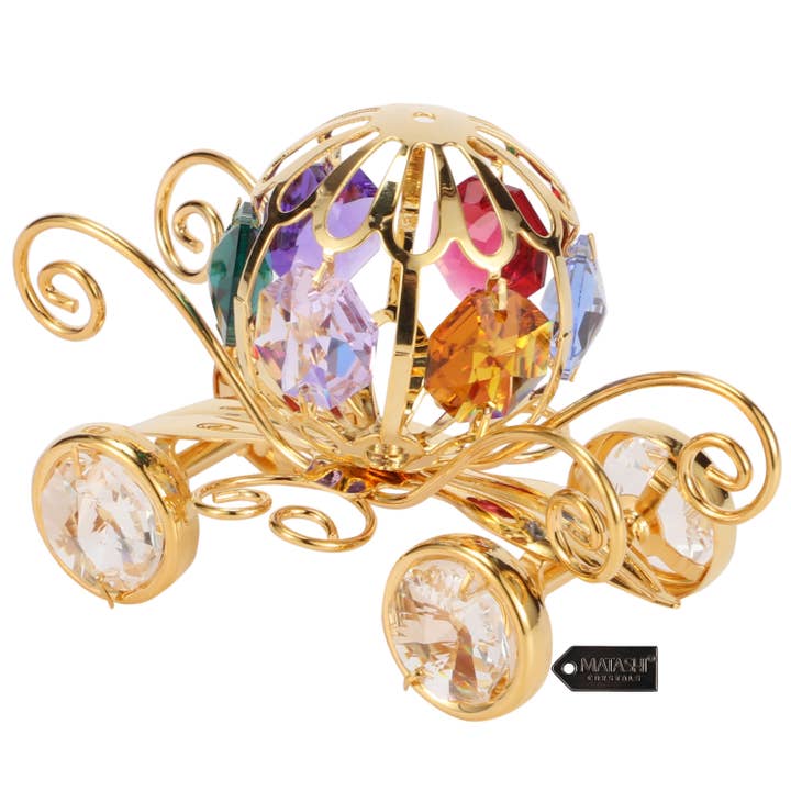 Matashi Dekofigur „Kutsche mit Kürbismotiven“, goldfarben, mit Kristallen besetzt für den Großhandel von Matashi