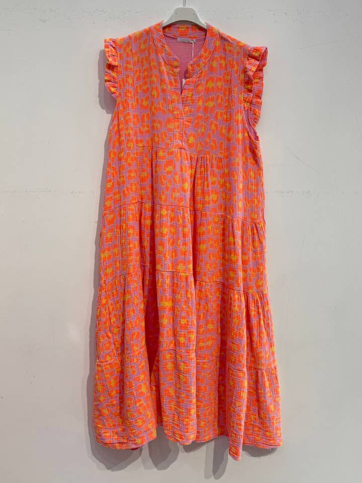 NOELINE - Wholesale Dress - Women's - Printed cotton gauze dress 25670-BIG LEOPARD