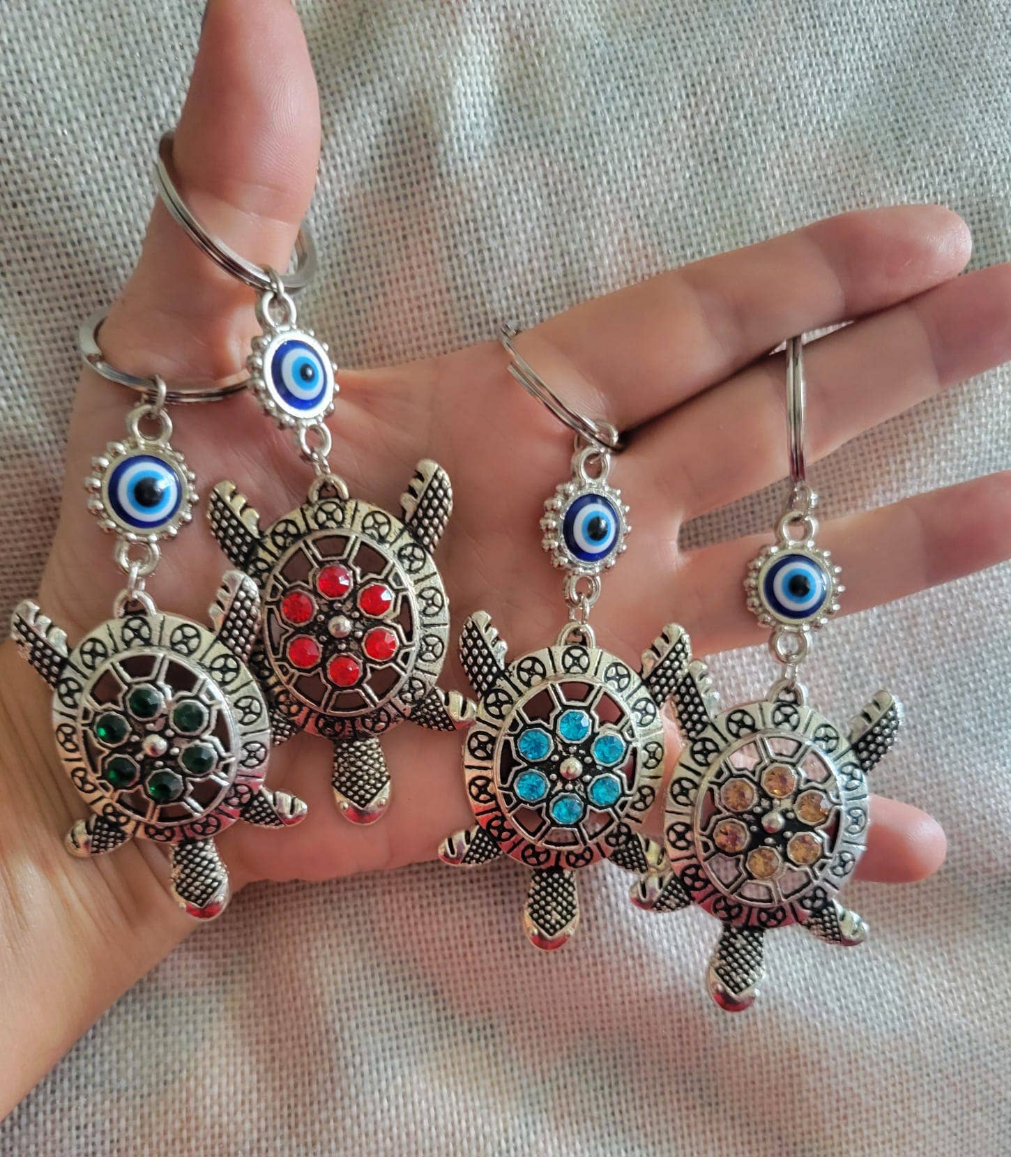 Mediterranean Collection - Wholesale Keychain - Women's - Handmade Turtle Keychains with Evil Eye Charm