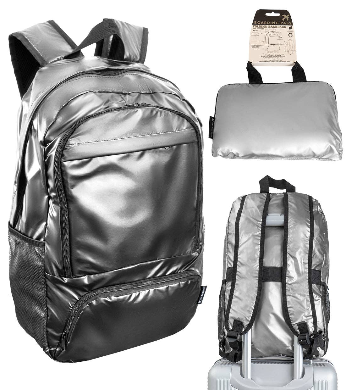 Magid - Wholesale Backpack - Unisex - Boarding Pass Recycled Metallic Foldable & Packable Pouch Multi Compartment Backpack9