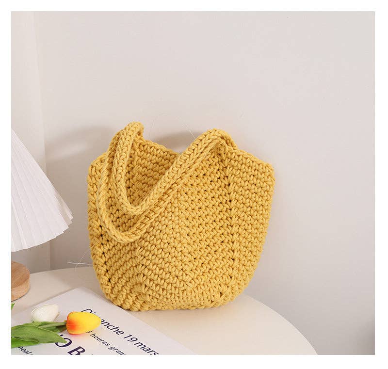 Dipped Shop - Wholesale Beach Bag - Solid Color Simple Woven Knit Handbag DPB17237