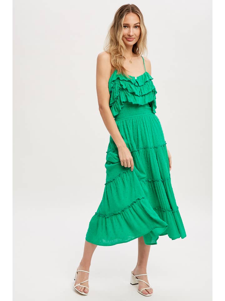 Bluivy - Wholesale Dress - Women's - SWISS DOT FRILL TIERED MIDI DRESS