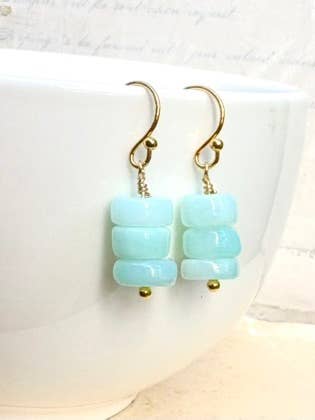 Opal Earrings Peruvian Aqua Blue October Birthstone for wholesale by Red Truck Designs