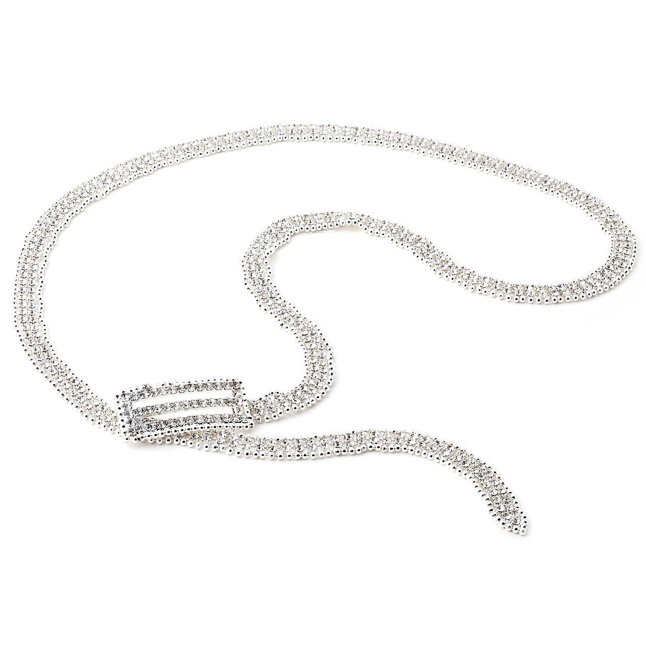 Cool Crystals – wholesale Belt – Women's – Silver Crystal Rhinestone Double Line Belt with Beads0