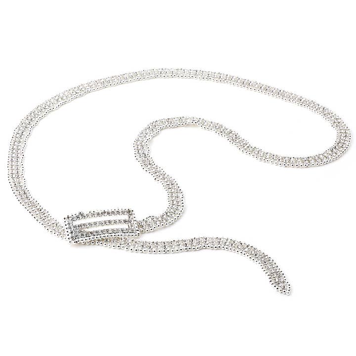 Cool Crystals – wholesale Belt – Women's – Silver Crystal Rhinestone Double Line Belt with Beads