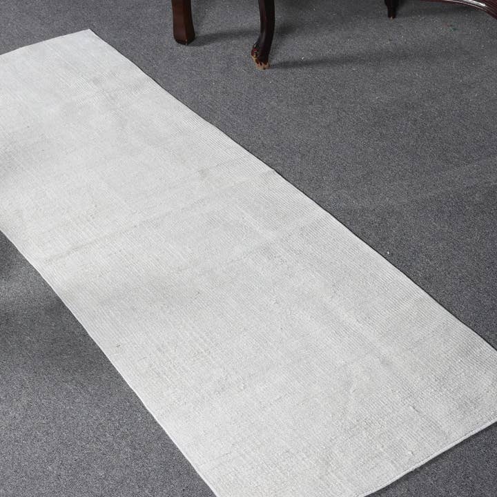 1.8x5.5 ft Vintage Rug, Turkish Runner Rug, White Gray Ombré Wool Rug for wholesale by Vintage Rugs Loom