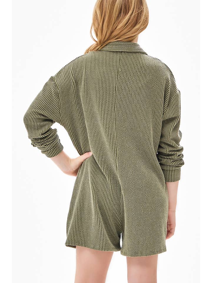 Good Girl - Wholesale Romper - Kids - Embossed Rib Collared Button Up Romper3