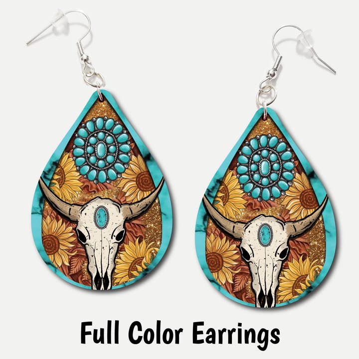 Bull Skull Sunflower - Acrylic Earrings for wholesale by Smashing Ink Vinyl