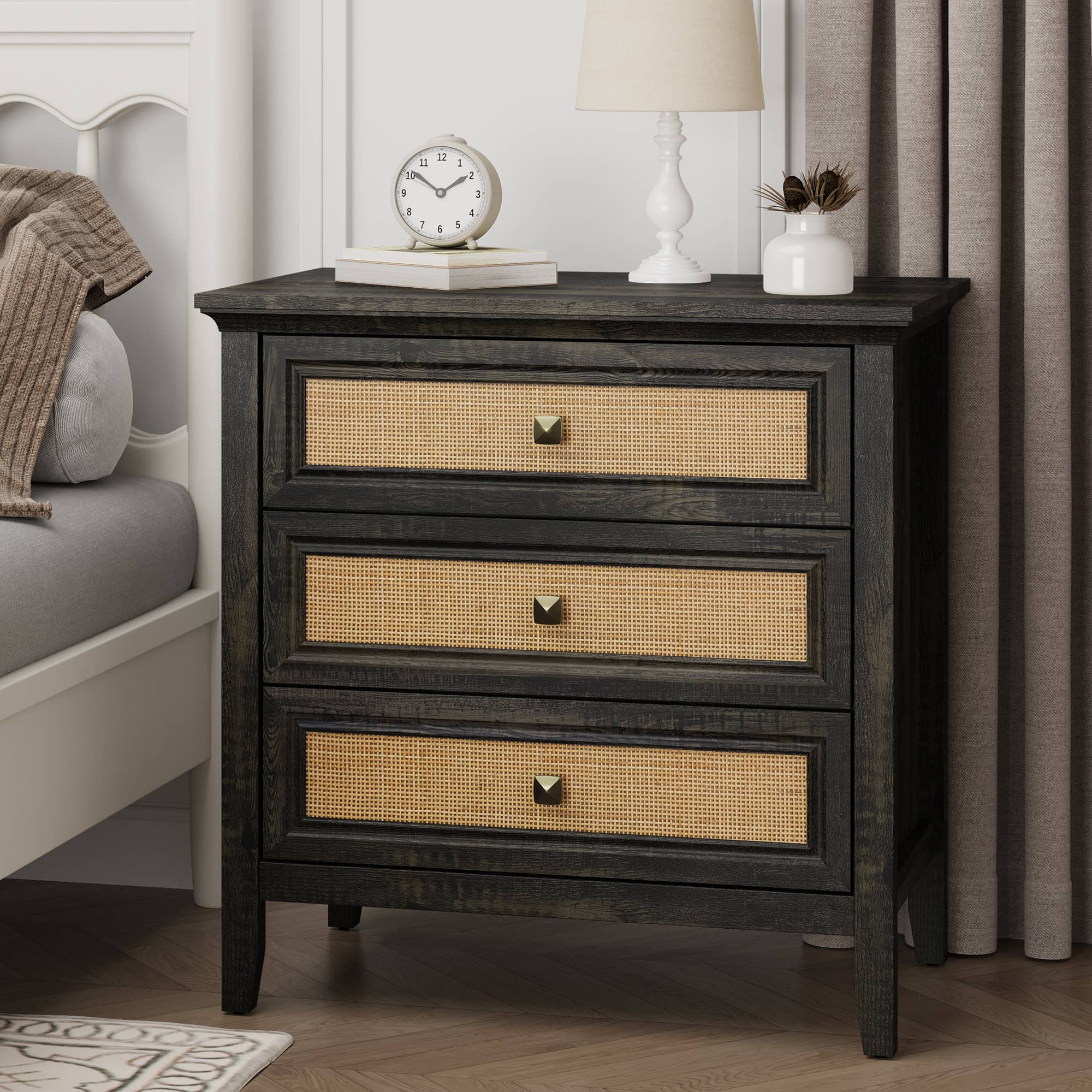 Heynemo - Wholesale Cabinet - 3 Drawer Dresser, Cane Nightstand with Rattan Drawers1