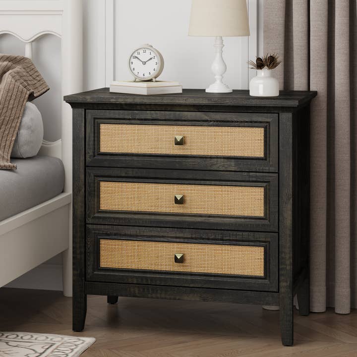 Heynemo - Wholesale Cabinet - 3 Drawer Dresser, Cane Nightstand with Rattan Drawers1
