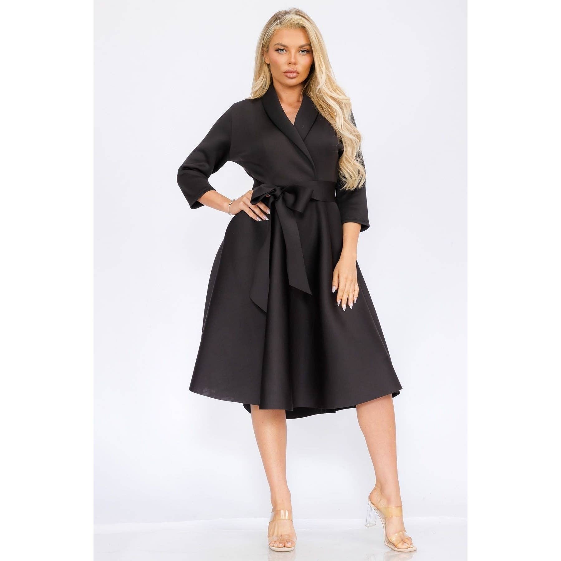 DORCAS - Wholesale Dress - Women's - Women Elegant Front Wrap Dress with Tie Waist and Pockets3