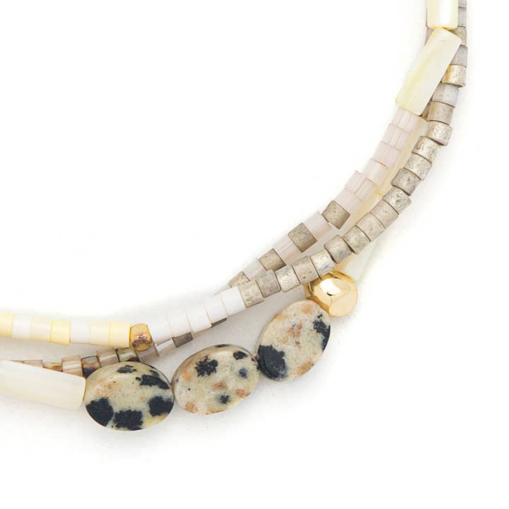 Scout Curated Wears - Wholesale Beaded Bracelet - Mixed Media Bracelet - Joy/Dalmatian Jasper/Gold2