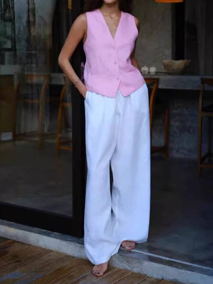 alberalkirk – wholesale Pants – Women's – Linen Blend Wide Leg Trousers Women Multiple Colors N5A5496