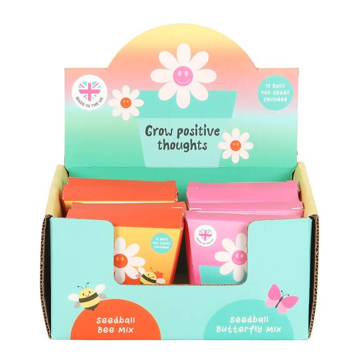 Set of 12 Bee and Butterfly Seed Ball Packs in Display for wholesale by Something Different Wholesale