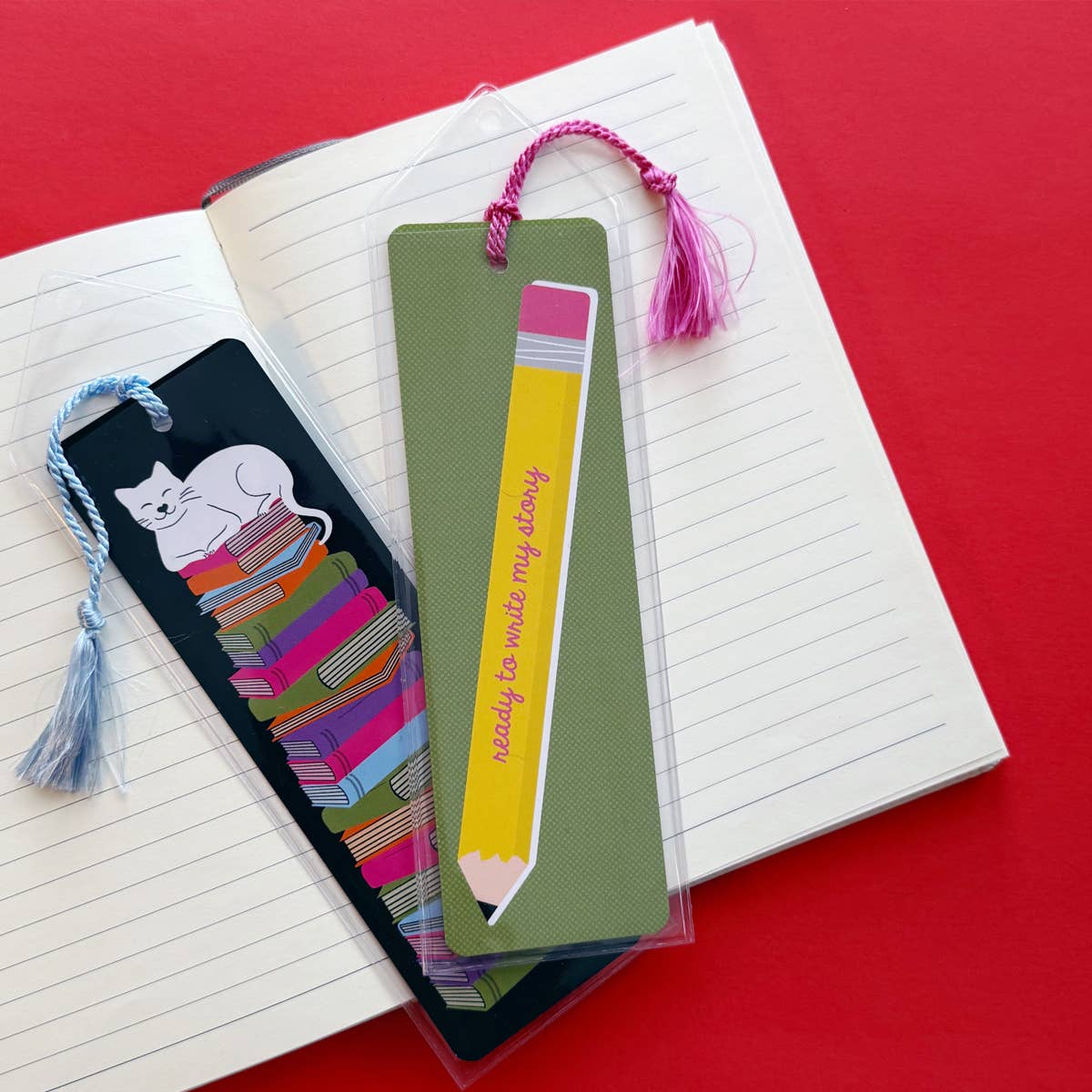Rock Scissor Paper - Wholesale Bookmark - Book Stack Bookstore Cat Bookmark with tassel1