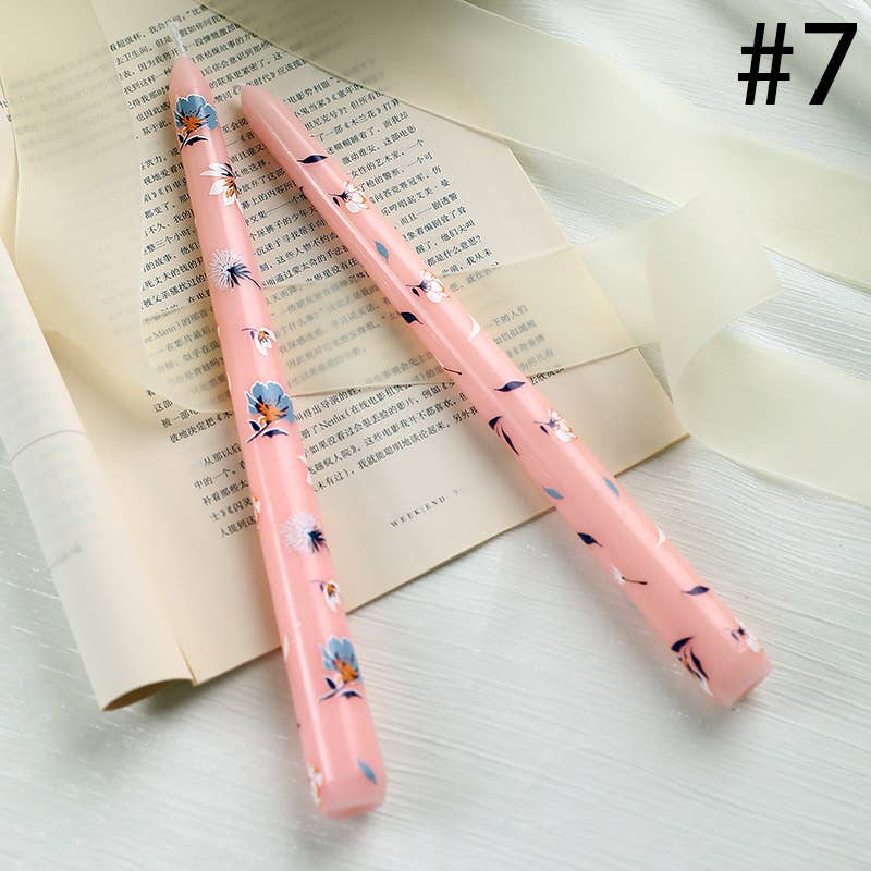 Candles Meta – wholesale Tapered candle/candlestick – 25cm Floral Printed Long Stem Holiday Smokeless Candle6