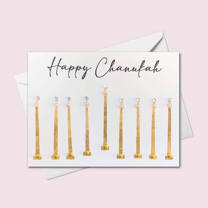 Carte de vœux moderne Mini Joyeux Hanouka Menorah pour la vente par Russell Jeffery Design by Off By Heart Design
