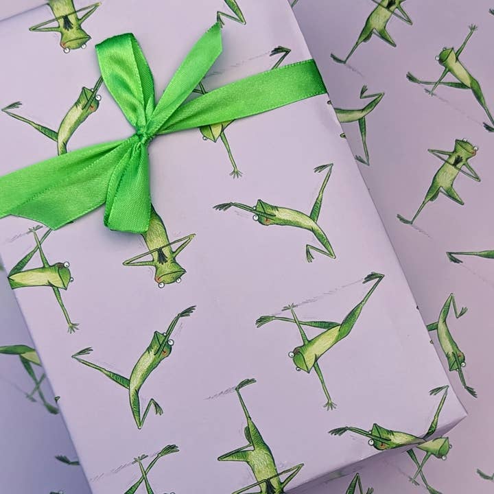 Hes Designs – wholesale Omslagspapper – Yoga groda omslagspapper, Groda presentförpackning, Söta grodor