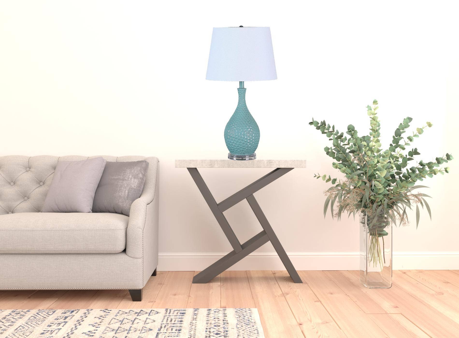 HomeRoots - Wholesale Accent/Desk Lamp - 28" Aqua Hammered Table Lamp With White Tapered Drum Shade1