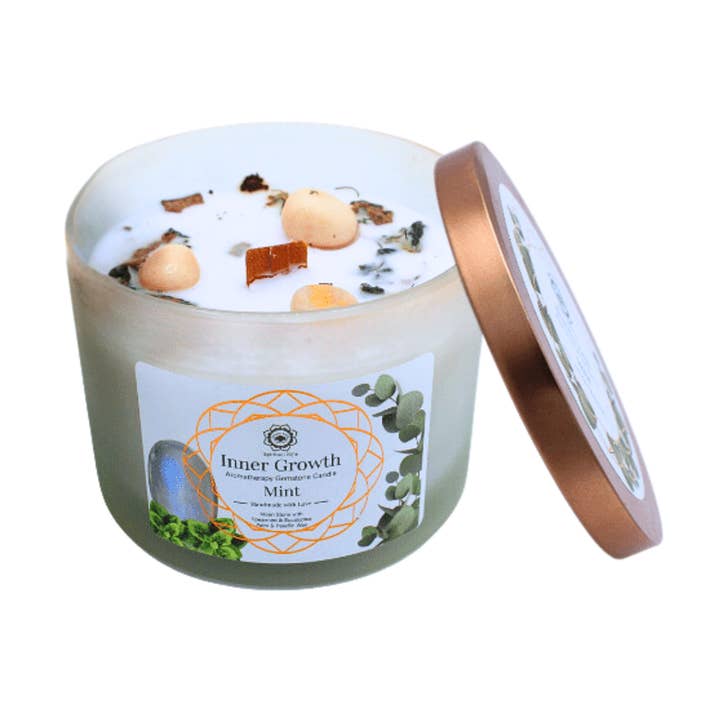 Vela Perfumada de Piedra Preciosa Árbol Verde Crecimiento Interior Menta 256g para venta al por mayor de Green Tree