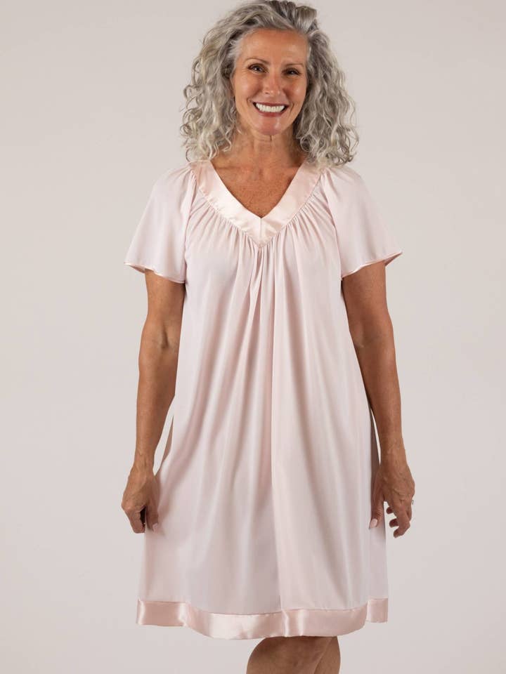 Shadowline® Satin Touch Satin & Nylon Flutter Nightgown for wholesale by Shadowline Lingerie