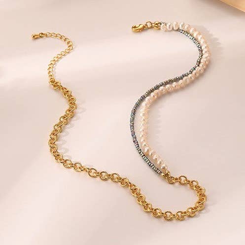 Vintage geometrische halsketting met handkralen en parel voor wholesale door Exsito