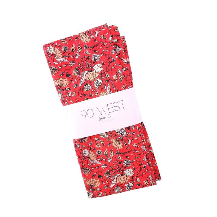90 West Linen Co. - Wholesale Dinner & Cloth Napkin - Vibrant Red Floral Cloth Napkins, Set of 48