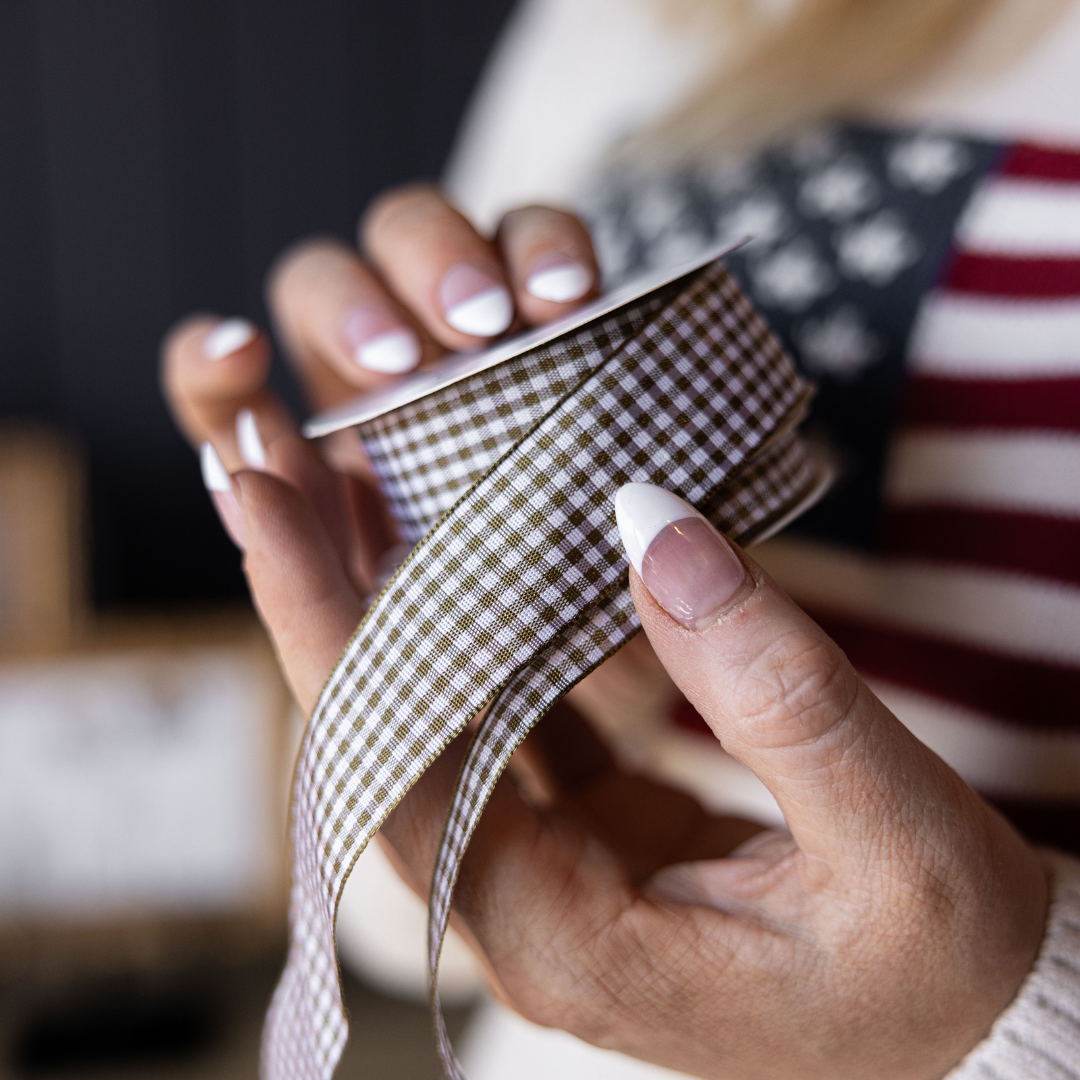 Luxe B Co - Wholesale Ribbon - Gift Wrapping - Gingham Olive Ribbon Holiday Decor2