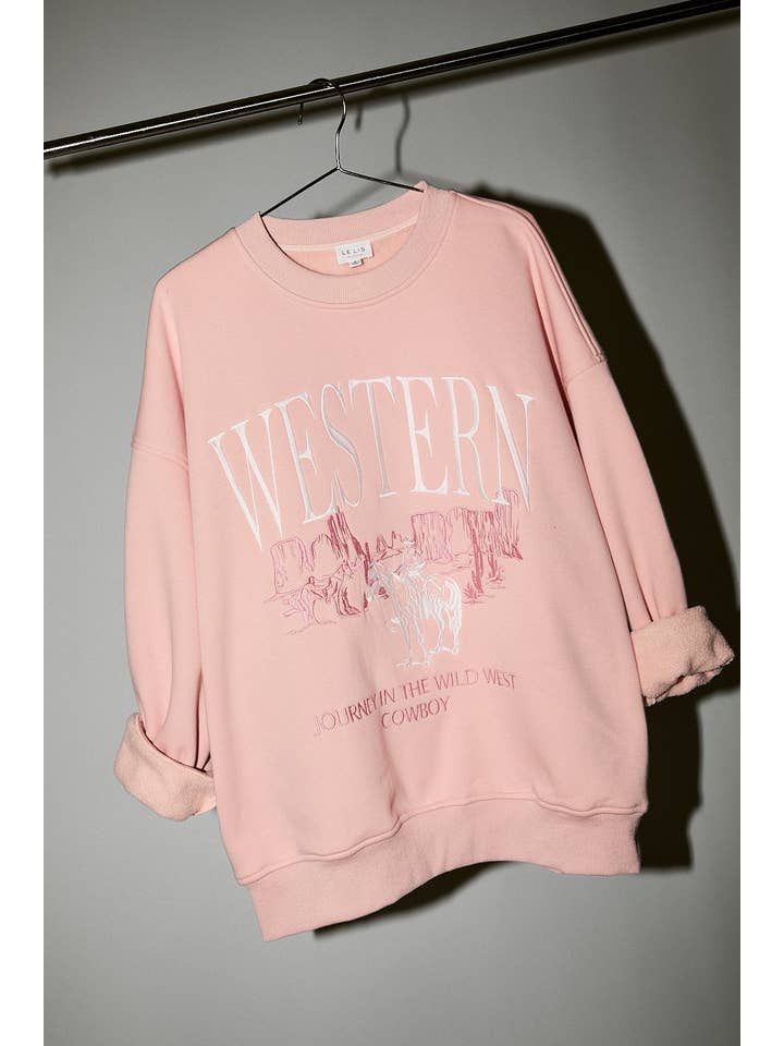 LE LIS - Wholesale Graphic Sweatshirt - Women's - "COWBOY" EMBO LONG SLEEVE CREW NECK OVERSIZED SWEATSHIRT7