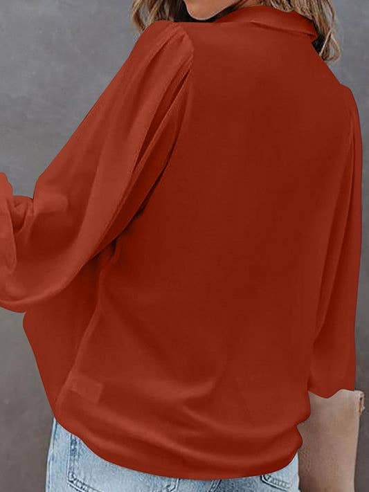 Aria Romance - Wholesale Blouse - Women's - Lantern Sleeve Pleated Collar Shirt11