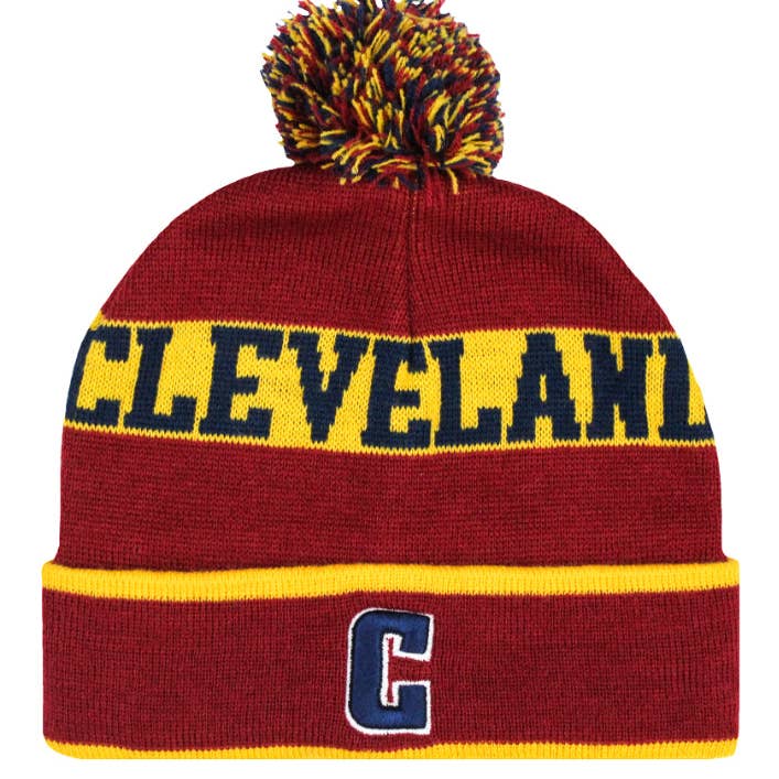 Cleveland Wine and Gold Pom Pom Knit Hat for wholesale by Donegal Bay