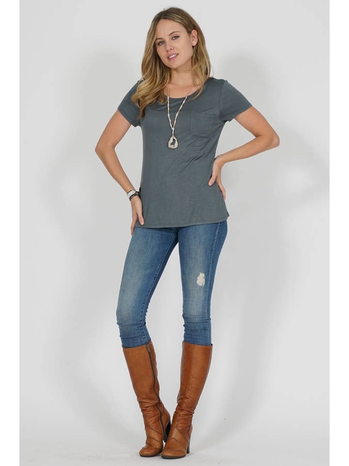 42POPS - Wholesale T-Shirt - Women's - ",._ Chest Pocket Slim Scoop Neck Tee3