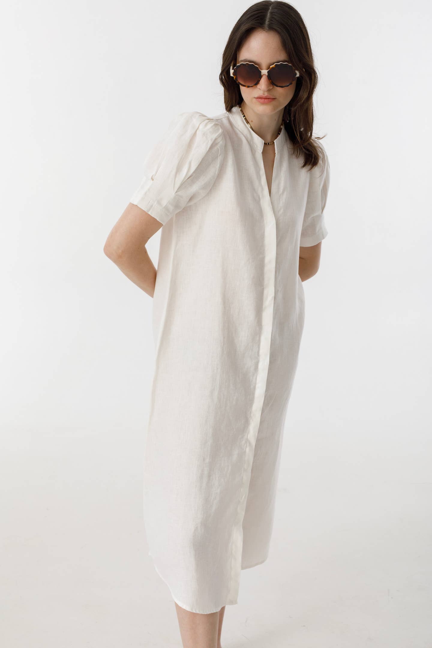 Athina Midi Linen Dress - White for wholesale on Faire0