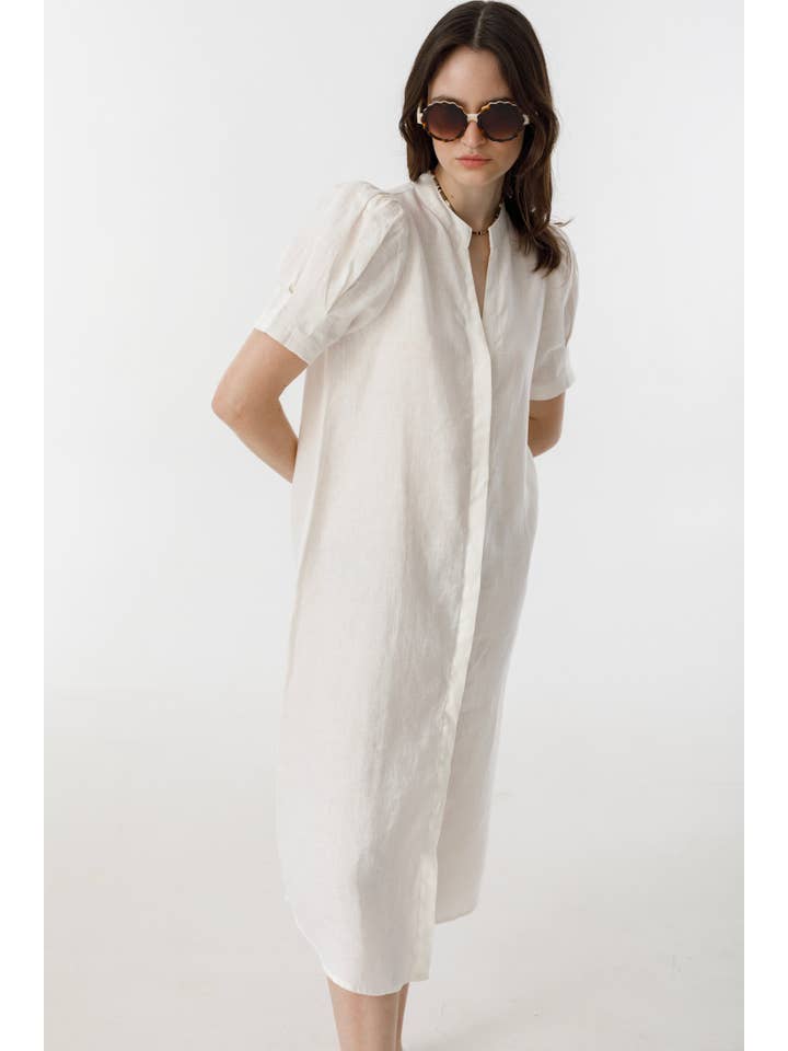 Athina Midi Linen Dress - White for wholesale on Faire