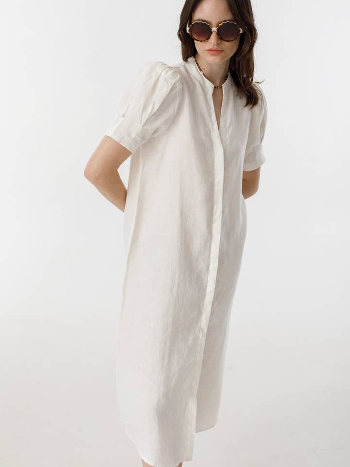 Athina Midi Linen Dress - White for wholesale by Lanhtropy